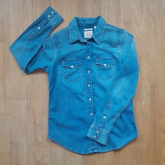 NEW Levi's Classic Fit Western Button Shirt In Stretch Denim XS - Picture 4 of 8